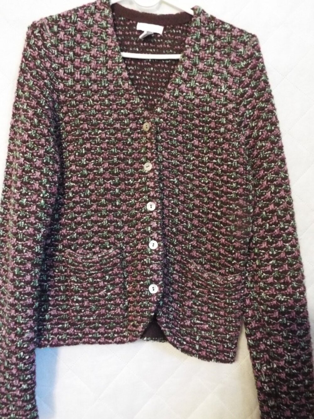 Charter Club Brown Pink Green Knit Cardigan Size Medium